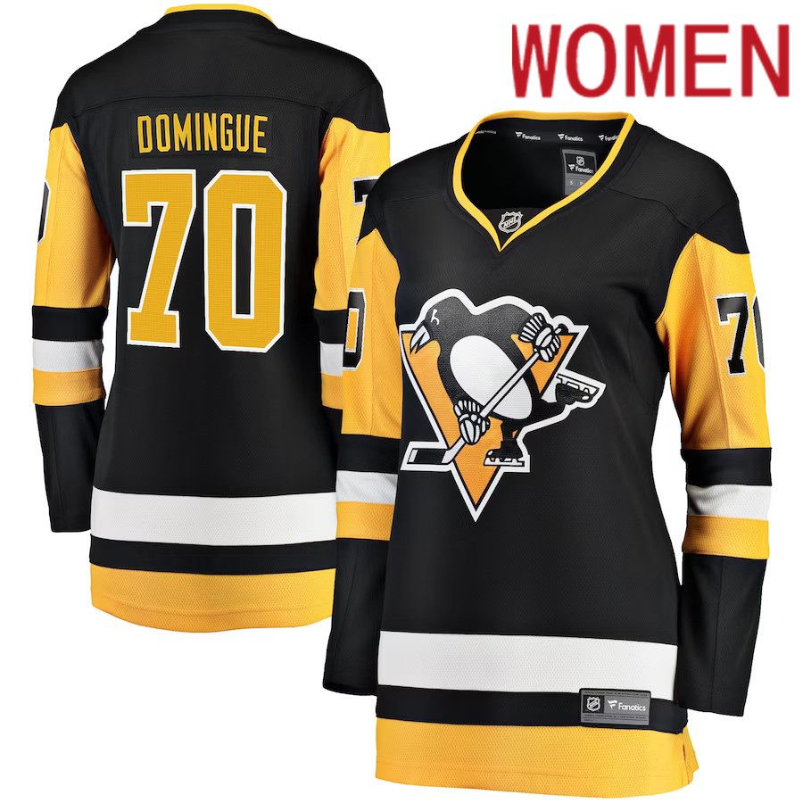Women Pittsburgh Penguins 70 Louis Domingue Fanatics Branded Black Home Breakaway Player NHL Jersey